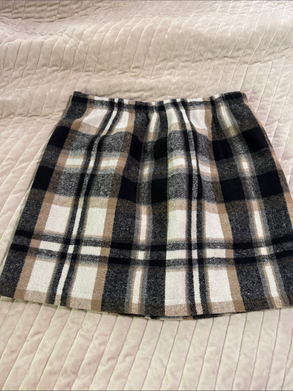 Amazon Plaid Mini Skirt in Black, Brown, Cream, and Gray
